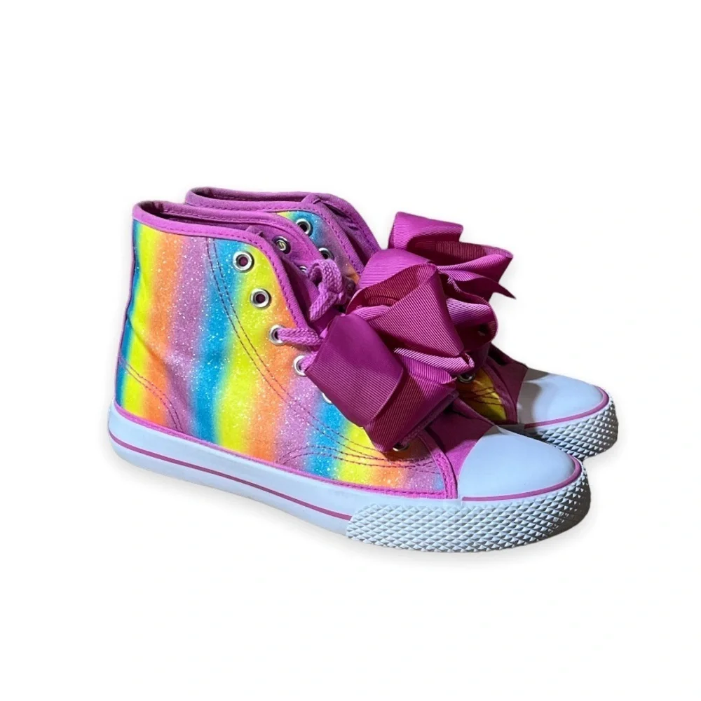 JoJo Siwa Legacee High Bow Sneaker‎ Shoes Rainbow Glitter Girl's Size 4 Lace Up